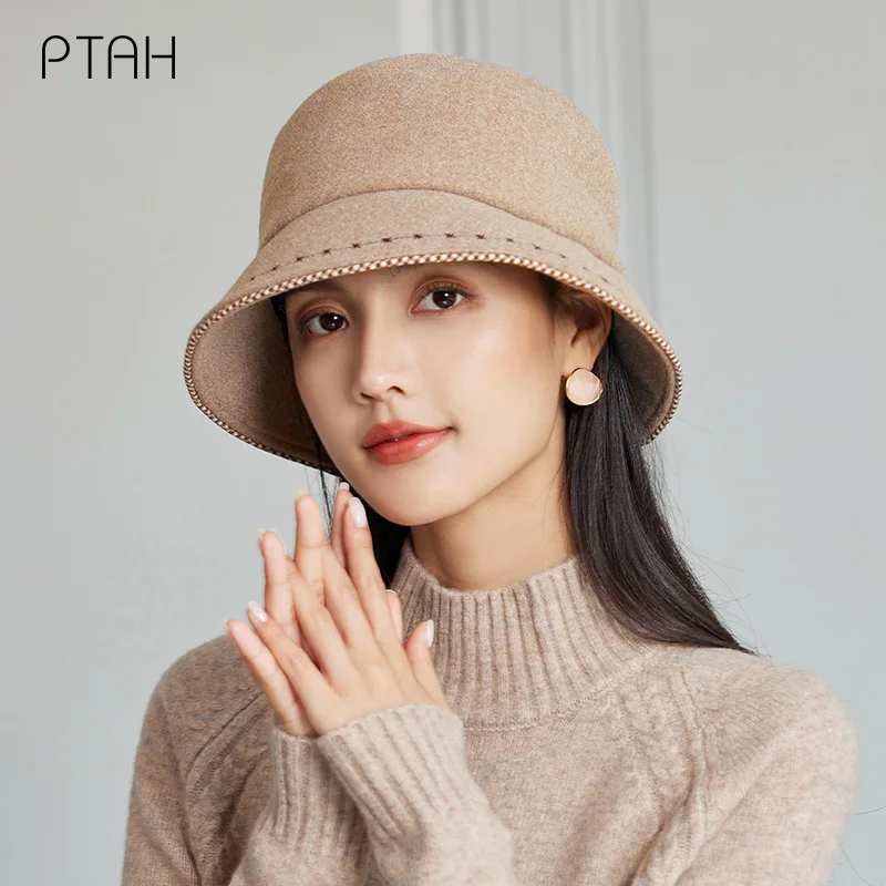 

[PTAH] Women Soft Tweed Hats British Style Vintage Church Cap Temperament Gentleman Elegant Winter Warmer Fedora Knitted Beanies