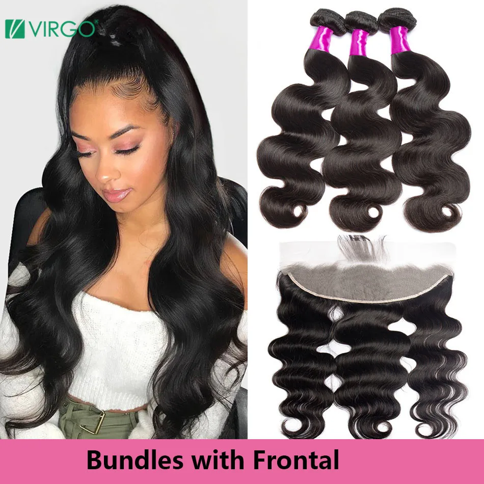 Virgo бразильские волосы волнистые пряди человеческие с фронтальной волной