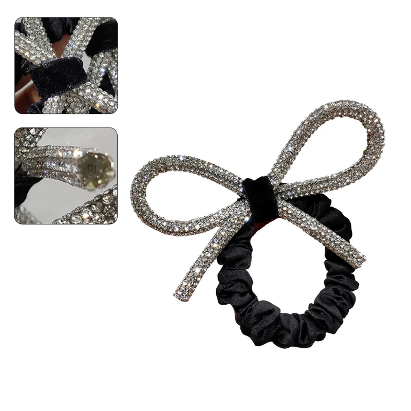 

Ladies Rhinestone Bowknot Hair Ties Rope Luxury Glitter Jeweled Elastic Rubber Band Ponytail Holder Velvet Scrunchies