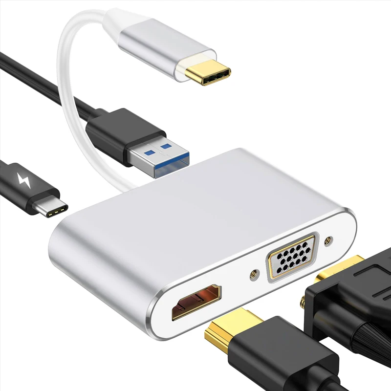 

USB C To VGA Adapter Type C HDMI-Compatible Hub Aluminum Thunderbolt 3 Splitter For MacBook Pro Air Ipad XPS Switch Accessories