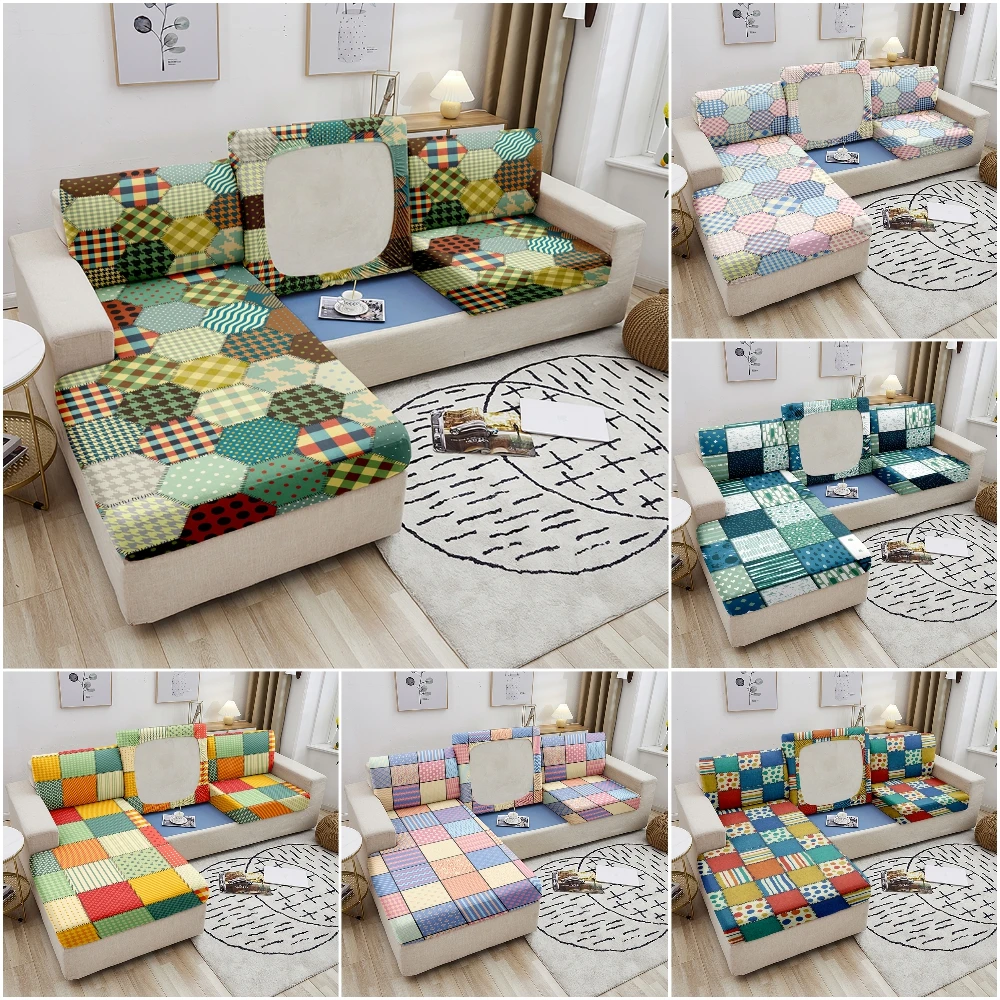 

Geometric Sofa Seat Cushion Covers for Living Room Plaid Elastic Sofa Furniture Protector Couch Cover Stretch Slipcovers