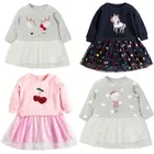 Платья с длинным рукавом для девочек с единорогом, детская одежда, детские платья для вечеринок, новинка 2021, Сетчатое платье принцессы с блестками в виде вишни для женщин