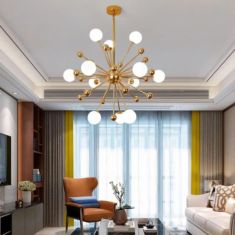 Люстра декоративная золотистая акриловая для кухни ресторана столовой|Люстры| |