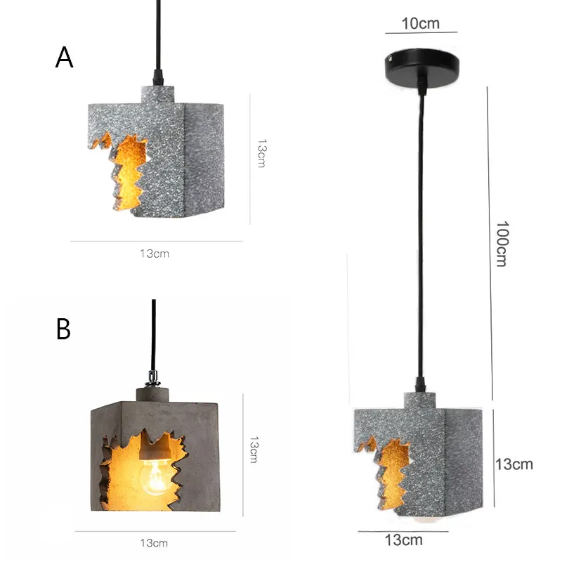 Ретро промышленный квадратный цементный подвесной светильник светодиодный для