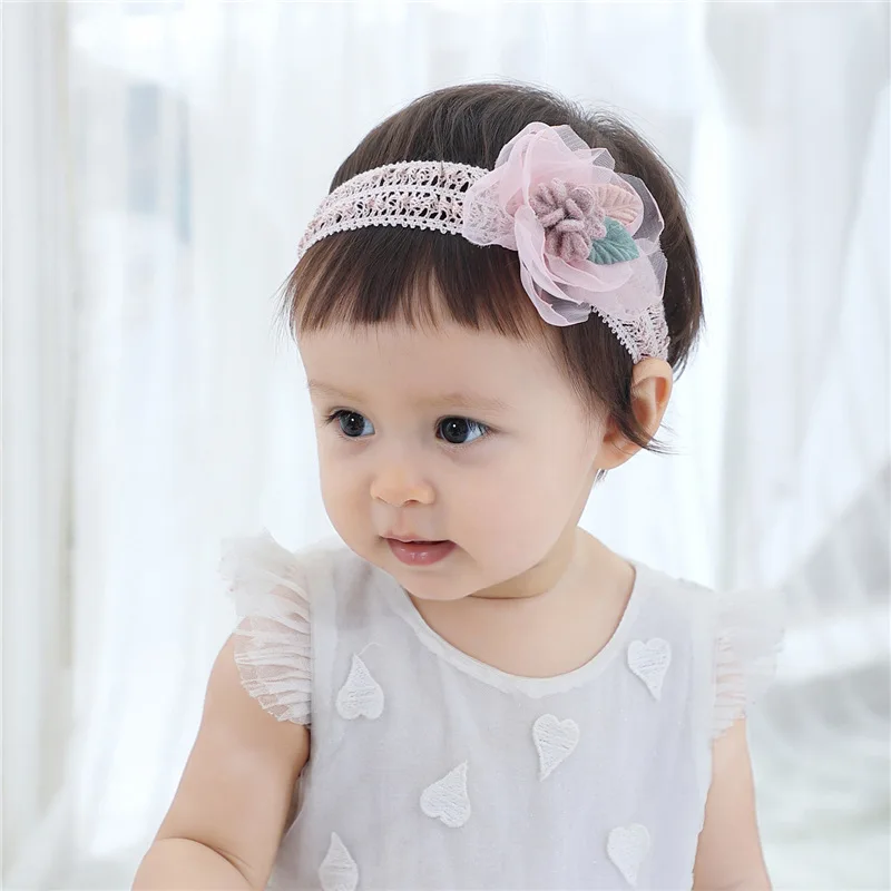 Diadema de encaje Floral el&aacute;stica para beb&eacute;, turbante, accesorios para el cabello-1