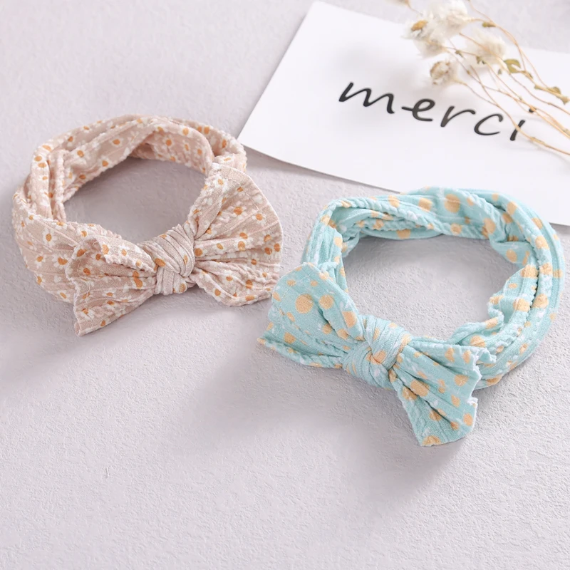 Diademas de punto de Cable para beb&eacute; con lazo para ni&ntilde;a, diademas estampadas, accesorios para el cabello de princesa para ni&ntilde;o, diadema para beb&eacute;, Turbante suave-0