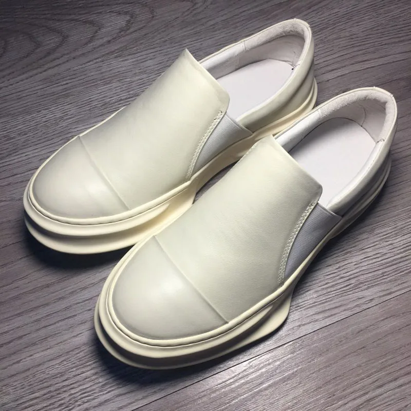 Men Women Couple Casual Genuine Leather Flat Platform Loafers Shoes Male Streetwear Fashion Hip Hop Punk Gothic Cow Shoe | Обувь