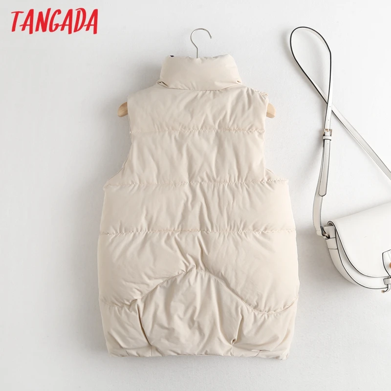 

Tangada 2020 Winter Side Zipper Vest For Women Waistcoat Female Sleeveless Jacket Pocket Vest cotton feminino 7L1