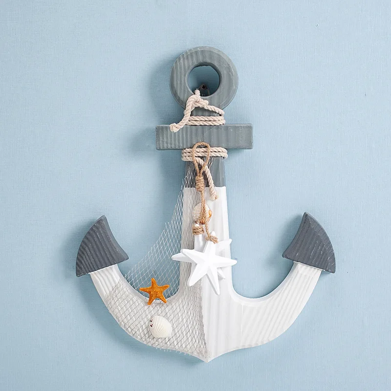 Ретро Синий деревянный декор с якорем Висячие украшения дома в