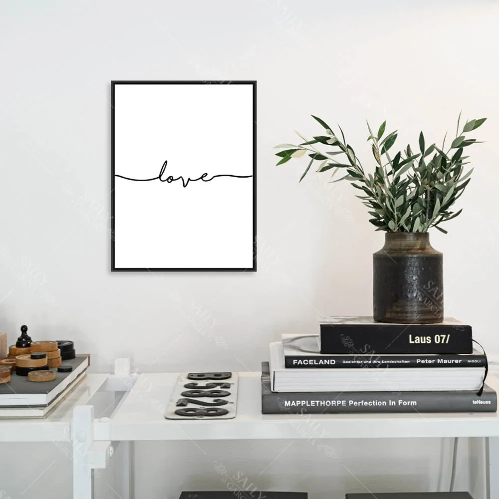 Со знаком сердечка для художественного слова Черный и белый постер печать на
