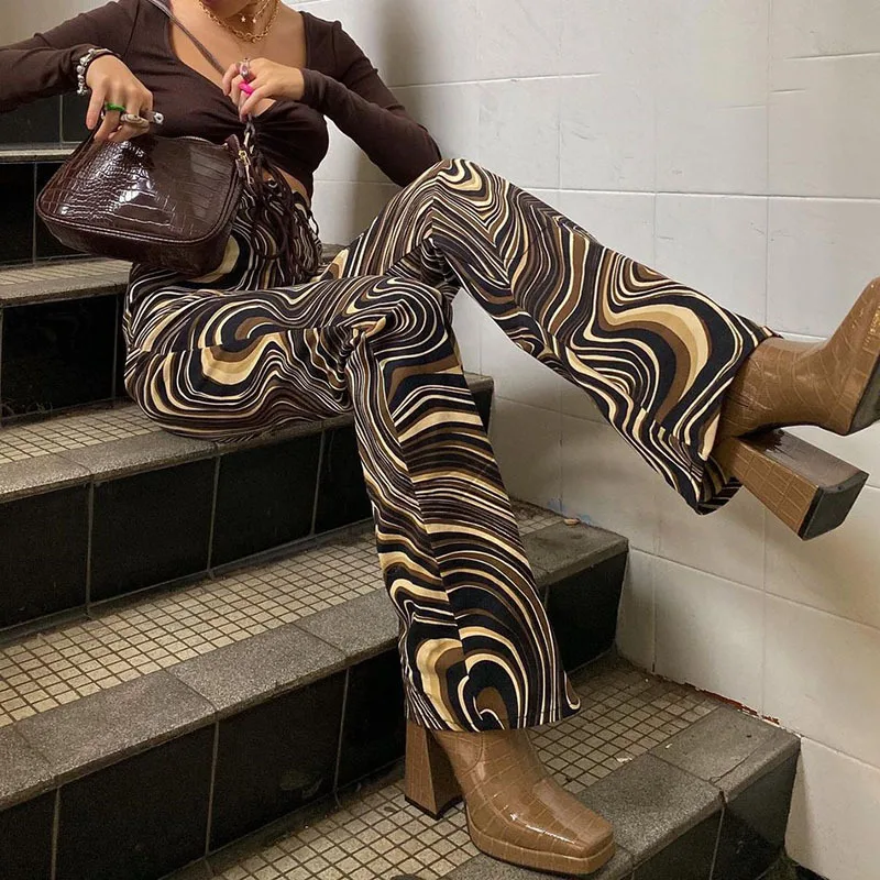 

Брюки женские с завышенной талией, винтажные повседневные свободные штаны, свободные коричневые мешковатые брюки с широкими штанинами, мод...