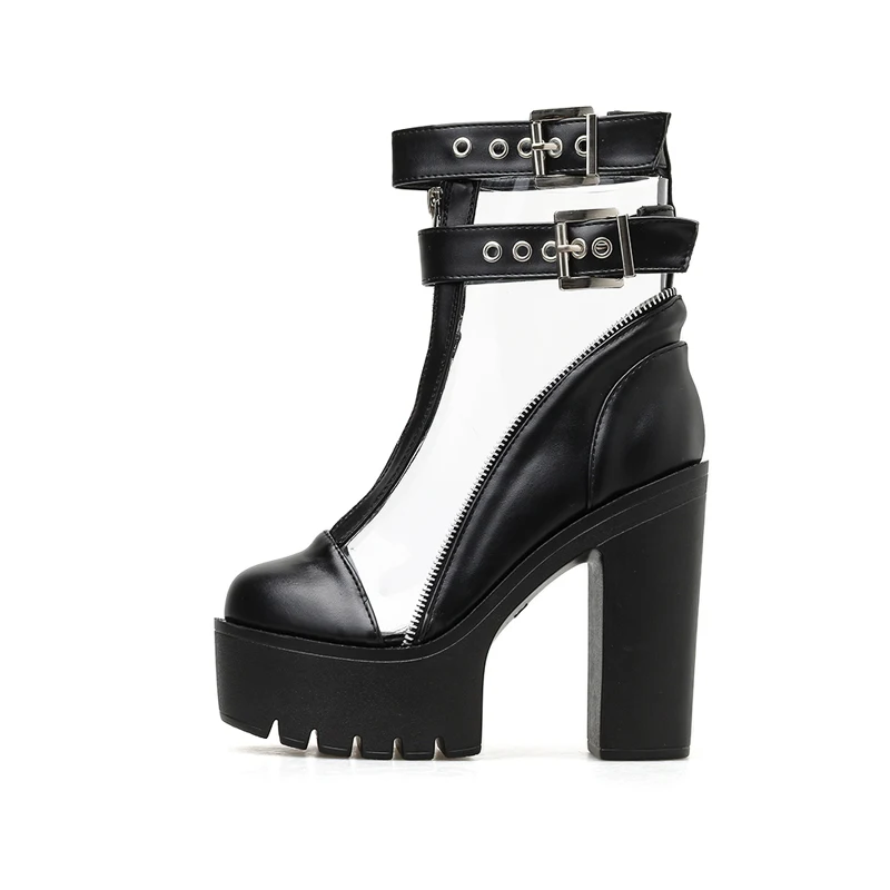 Водонепроницаемые женские ботинки на высоком каблуке резиновые в стиле панк и