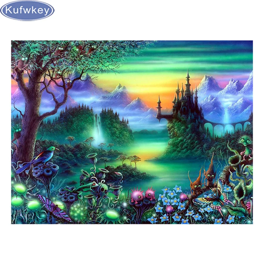 5D DIY Diamond Painting Cross Stitch Fairy tale world castle Full square Embroidery Needlework Rhinestone Mosaic Crafts | Дом и сад