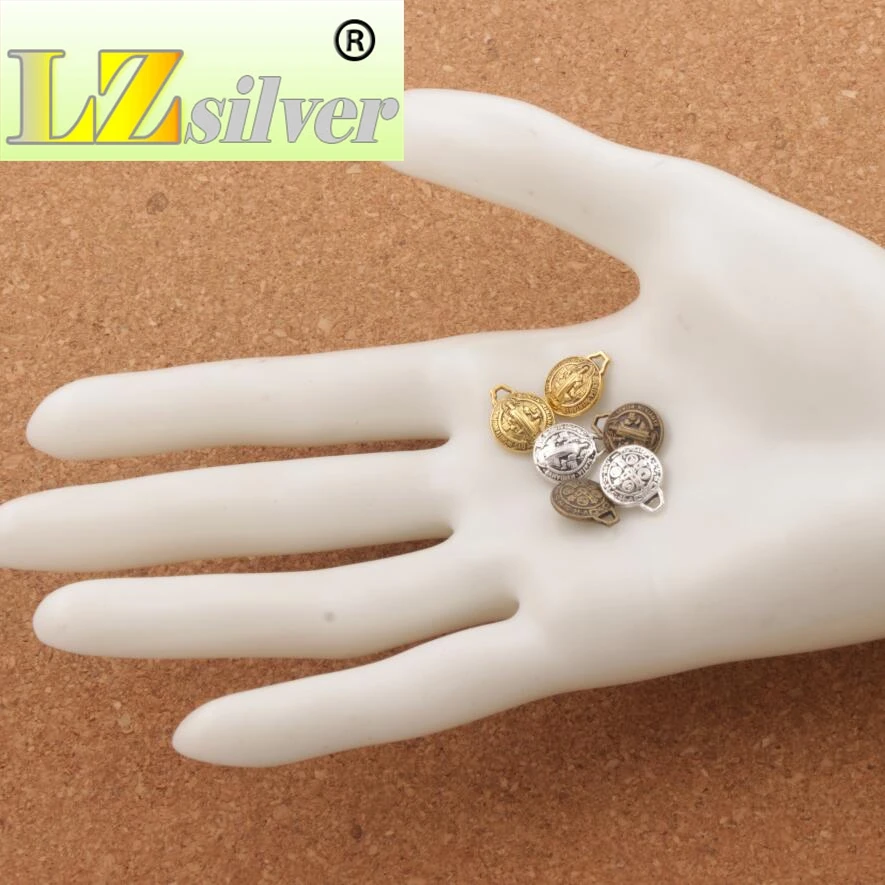 Round 3D Saint Benedict Medal Cross Charm Beads 12X10mm 120PCS Zinc Alloy Bronze  Pendants L1765