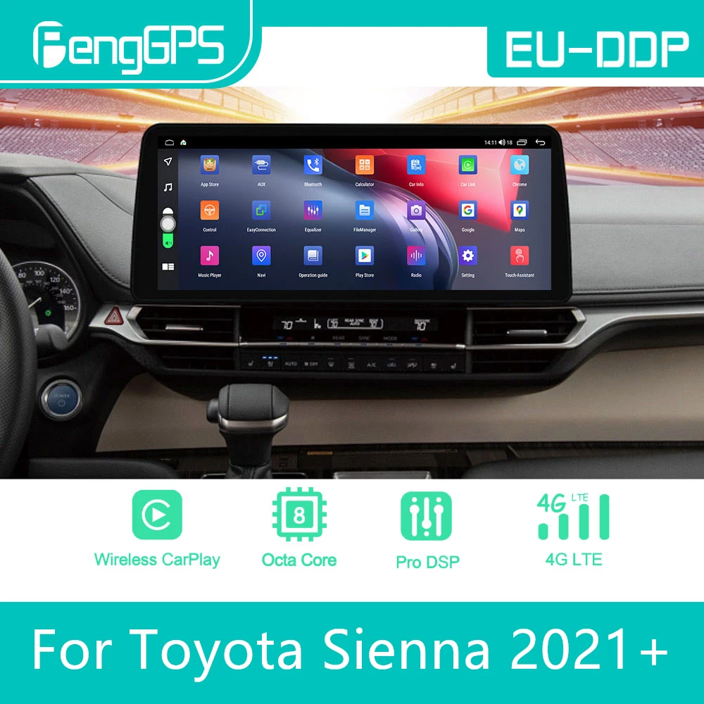 

Автомобильный радиоприемник 12,3 дюймов для Toyota Sienna 2021 Android стерео Мультимедийный плеер 2Din Авторадио GPS Навигация экран устройства