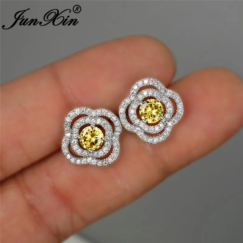 Винтажные многоцветный Кристальный цветок серьги-гвоздики с белым и золотым