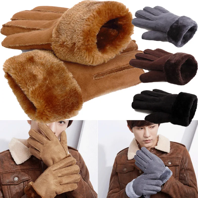 Мужские теплые кожаные перчатки с оленем зимние мужские мягкие черные варежки из