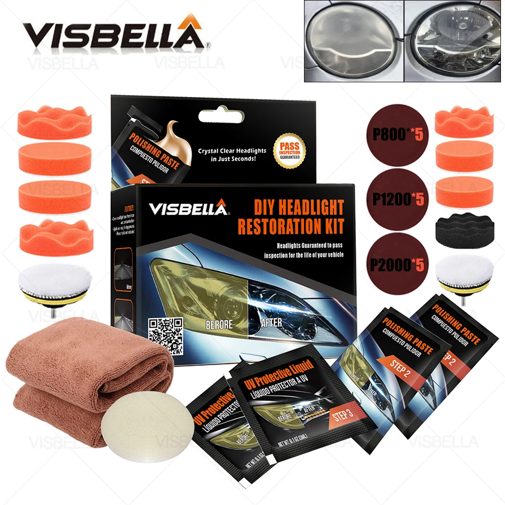 

Car Headlight Restoration Kit Headlamp Repair Fluid Scratch Remove Refurbishment Coating Oxidation Polishing Car Light Sets