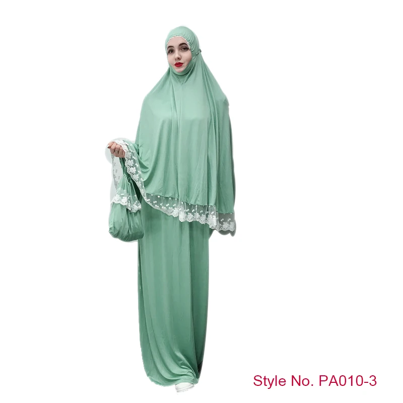Green Lace Khimar Мусульманская женская молитвенная одежда Khimar юбка комплект длинное платье хиджаб Арабская абайя Jilbab Niqab Afghanistan Clothes For Namaz - Цвет: Green Lace Khimar