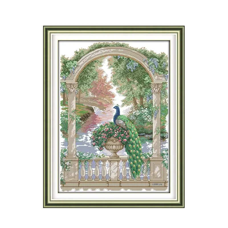 Green peacock cross stitch kit 18ct 14ct 11ct count printed canvas stitching embroidery DIY handmade needlework