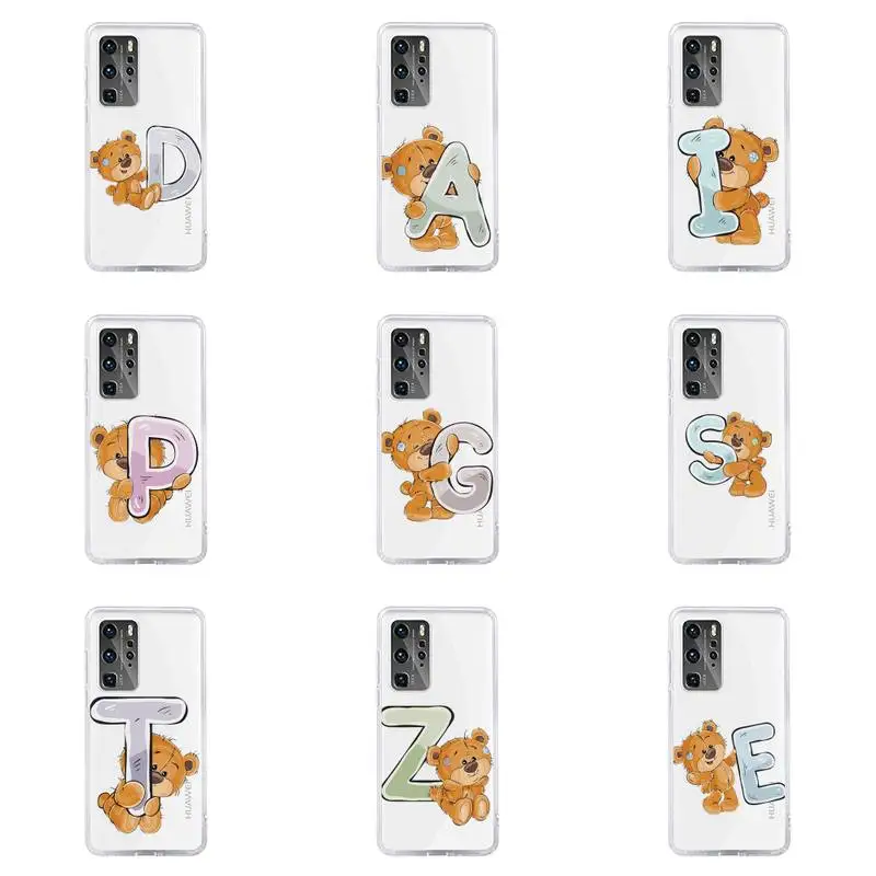 

Luxury bear letters Phone Case For Huawei P40 P30 P20 Mate Honor 10i 30 20 i 10 40 8x 9x Pro Lite Transparent Cover
