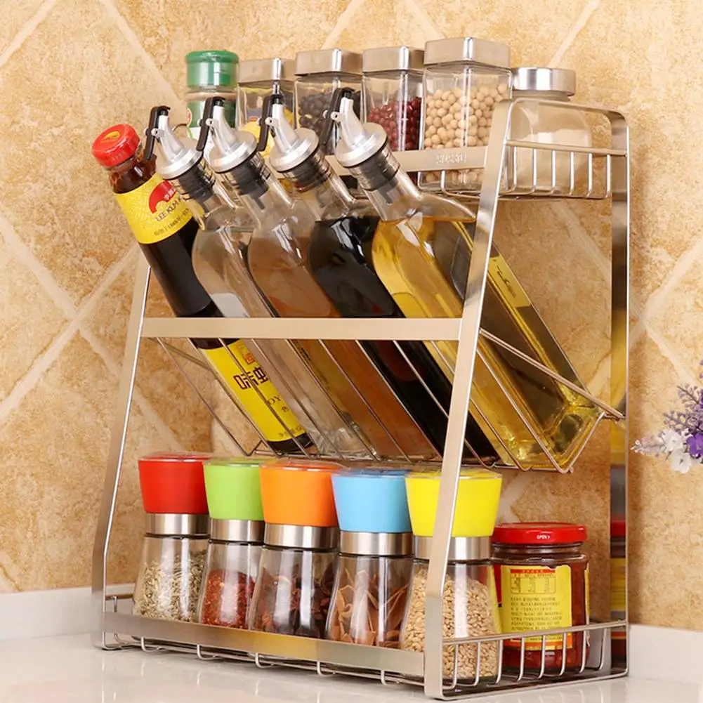 

Kitchen Organizer Rack 304 Stainless Steel Wall Shelf Kitchen Storage Holder Rack Wall Hanging Seasoning Storage Shelf