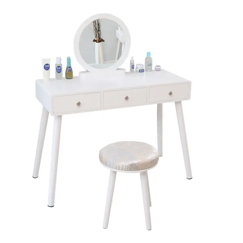 

Dressing Table 3 Drawer Stool Mirror white Bedroom Make-up Table Drawers for Storage Vanity Desk Cushioned Stool