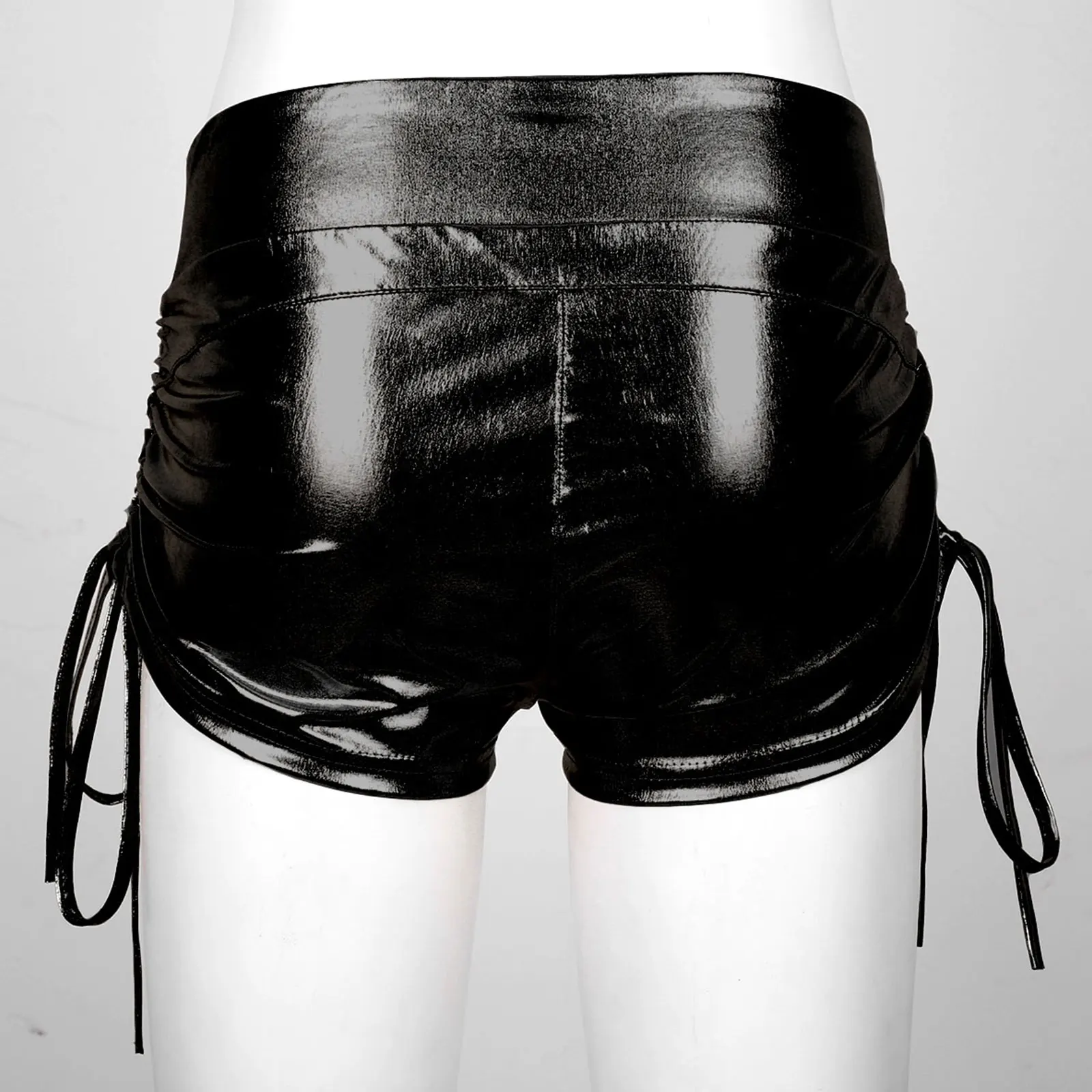 

New Women Shiny Metallic Shorts Workout Gym Running Athletic Hotpants Party Clubwear High Waist Side Drawstring Short Trousers