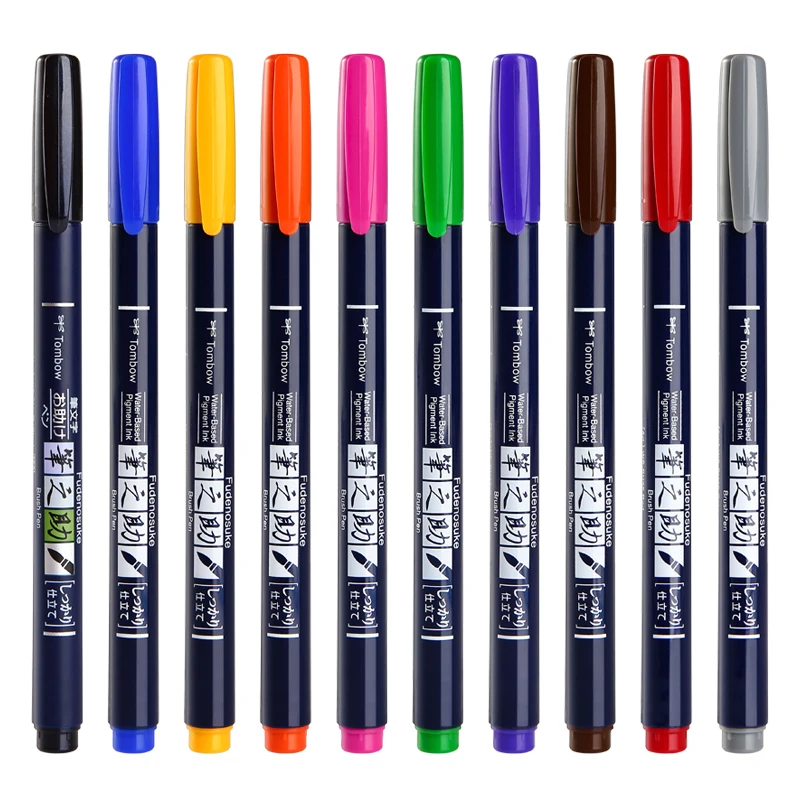Набор кистей Tombow Fudenosuke Fude фломастеры маркеры 10 цветов для рисования каллиграфии