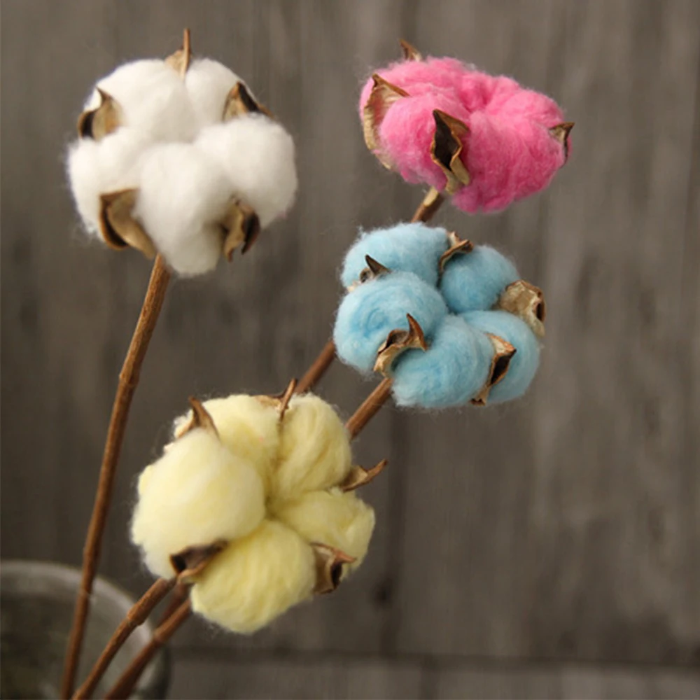 

60cm 10PCS Artificial Plants Kapok Natural Dried Flower Colorful Cotton Heads Fake Flowers DIY Party Supplies Home Office Decor