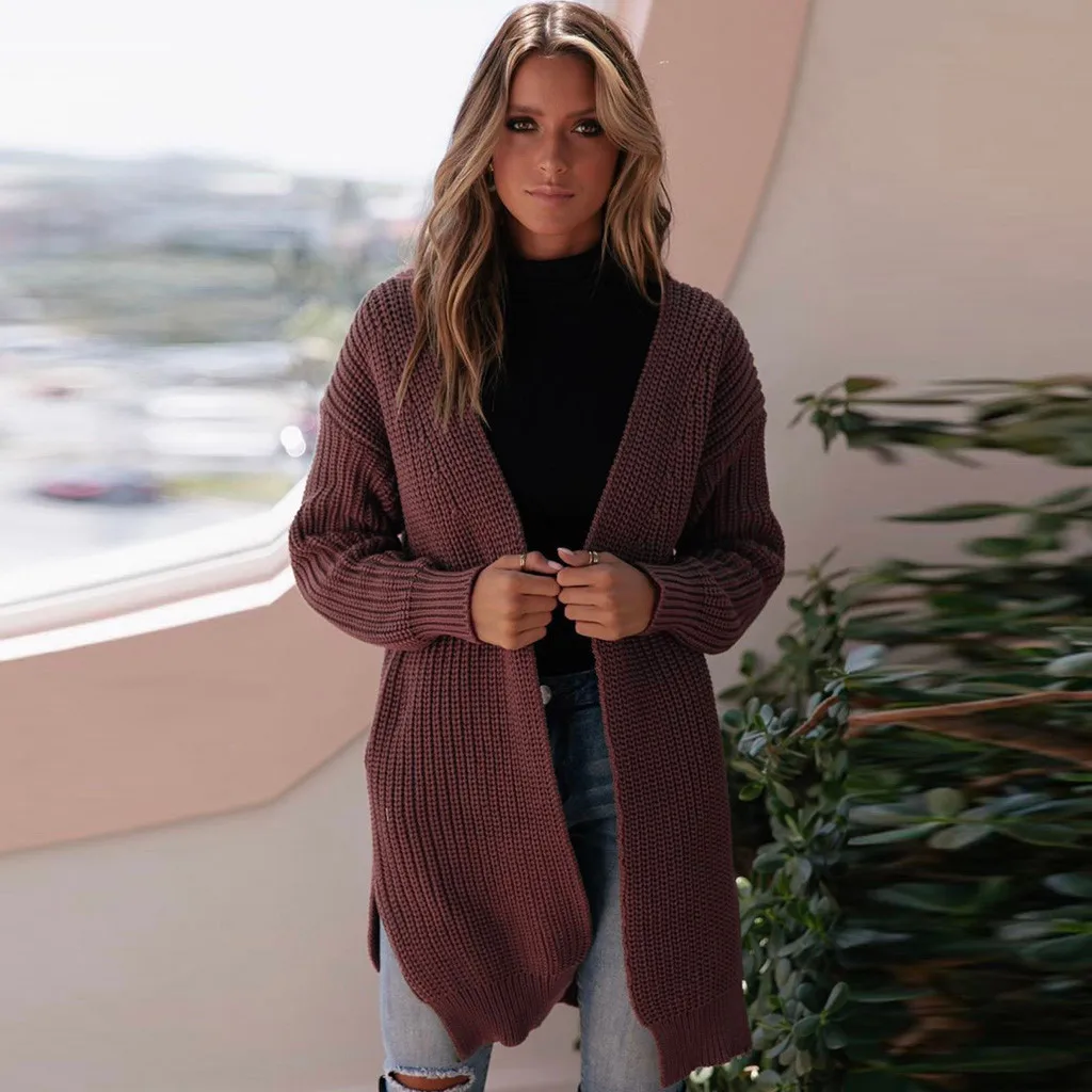 Новое поступление кардиган пальто Модный женский зимний Однотонный свитер с