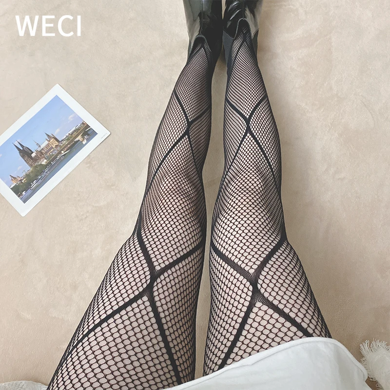 Сетчатые полосатые колготки WECI Колготки в виде паутины для девочек с доступом