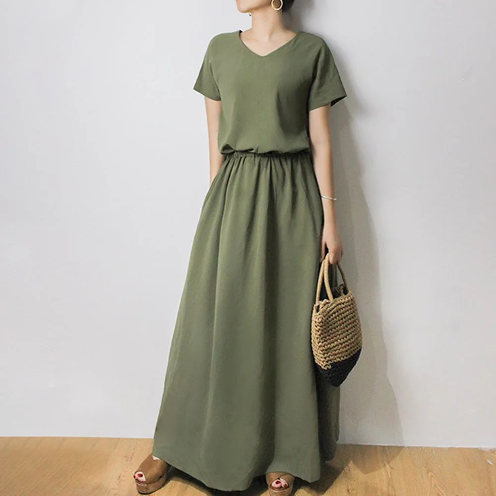 Женское длинное платье макси в корейском японском стиле летнее расклешенного