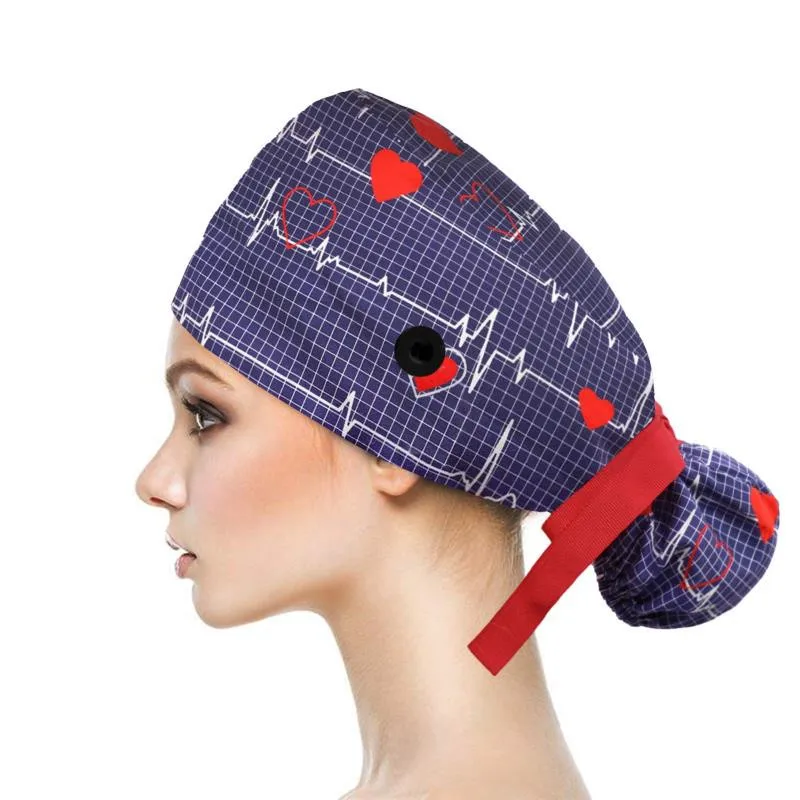 

Unisex scrubs Pure cotton Adjustable Electrocardiogram Nurse hat High Quality sweat-absorbent Elastic multicolor Wrap hair hat