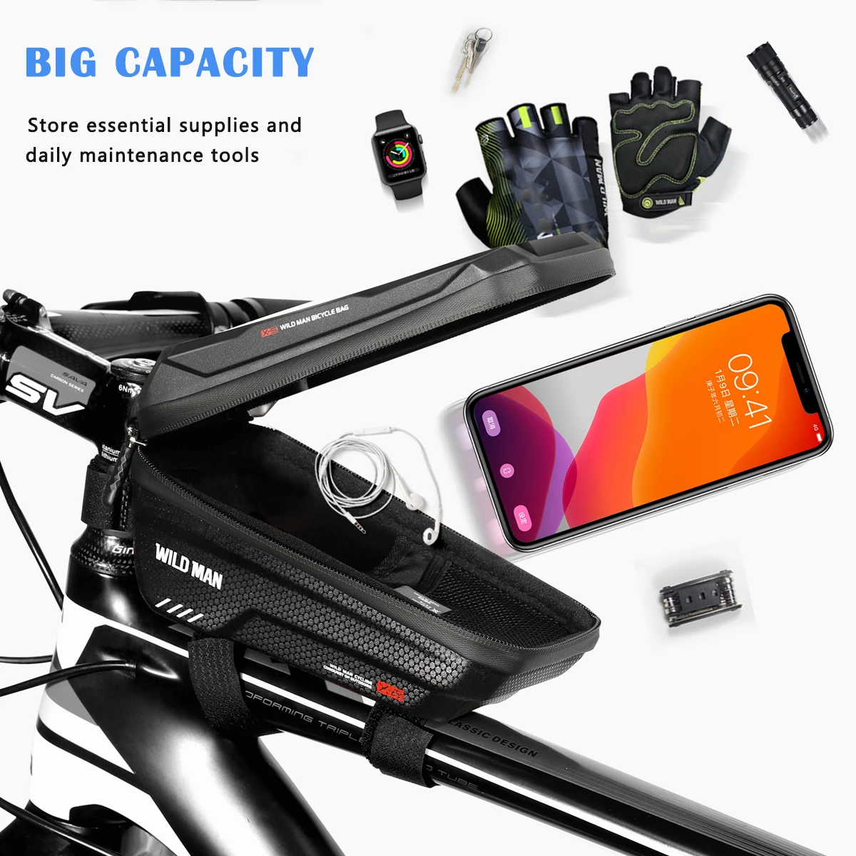 wild man bicycle pu hard shell front frame bag waterproof touch screen reflection phone case cycling bike accessories free global shipping