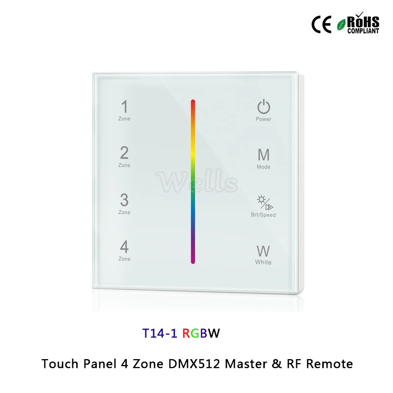 T11 1/T12 1/T13 1/T14 1 Сенсорная панель 4 зоны DMX512 Master & RF пульт дистанционного управления