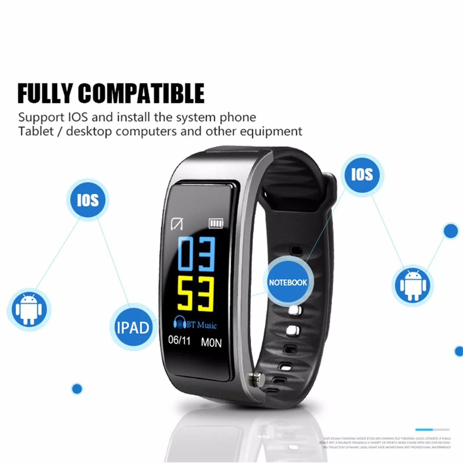 Умный Браслет Y3 Plus 2 в 1 с наушниками Bluetooth умные часы 0 96 дюйма многофункциональные