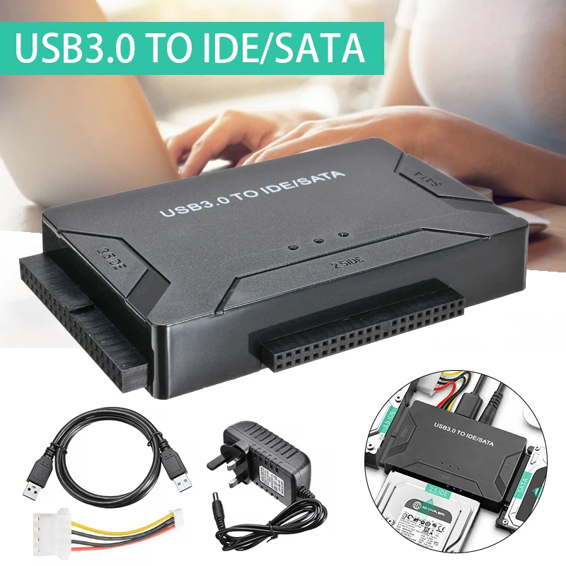 USB 3.0 to SATA IDE ATA Data Converter 3 in 1 for PC Laptop 2.5" 3.5" HDD Hard Disk Driver With UK Power Adapter Cable Set |