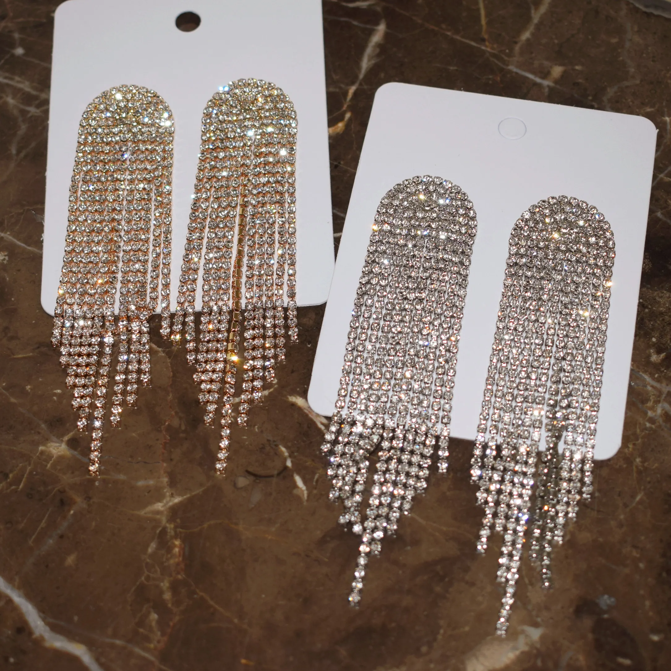

Geogous Shiny Rhinestone Tassel Dangle Earrings For Women Fashion Jewelry Bridal Wedding Statement Earrings Accessories Hot Sale