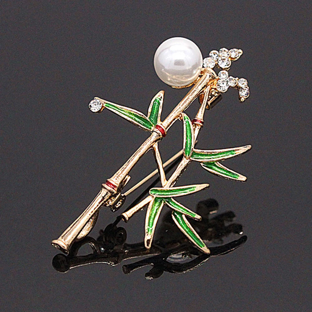 Унисекс Стразы искусственный жемчуг инкрустированные эмаль бамбук брошь с