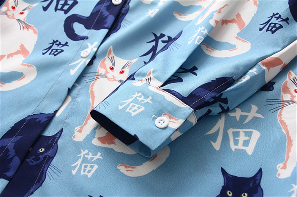 

Autumn New Cartoon Cat Print Long Sleeve Women Shirt