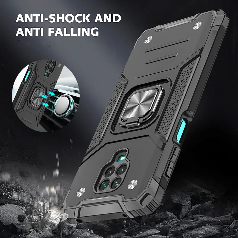 

Shockproof Armor Ring Case For Xiaomi Redmi 10 9C NFC 9A 9 Note 10 10S 9S Pro POCO X3 M3 F3 Cover Hard PC Bracket Case