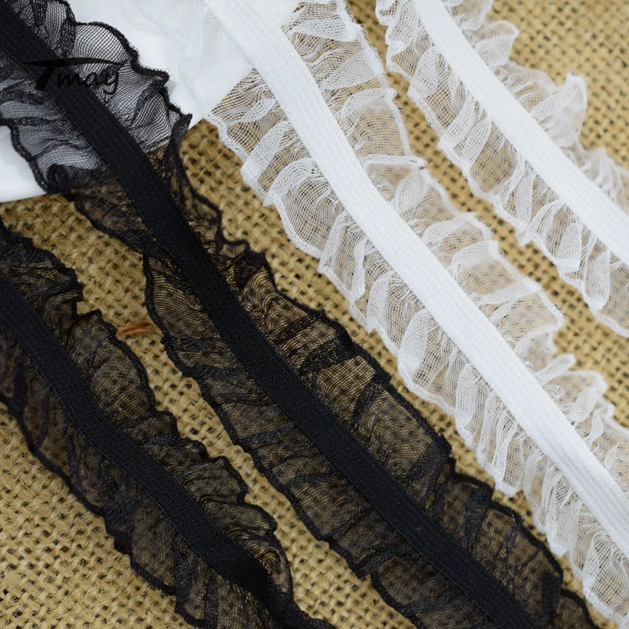 #1613 #1614 черный белый цвет гофрированные кружевные эластичные ленты 6 ярдов/партия