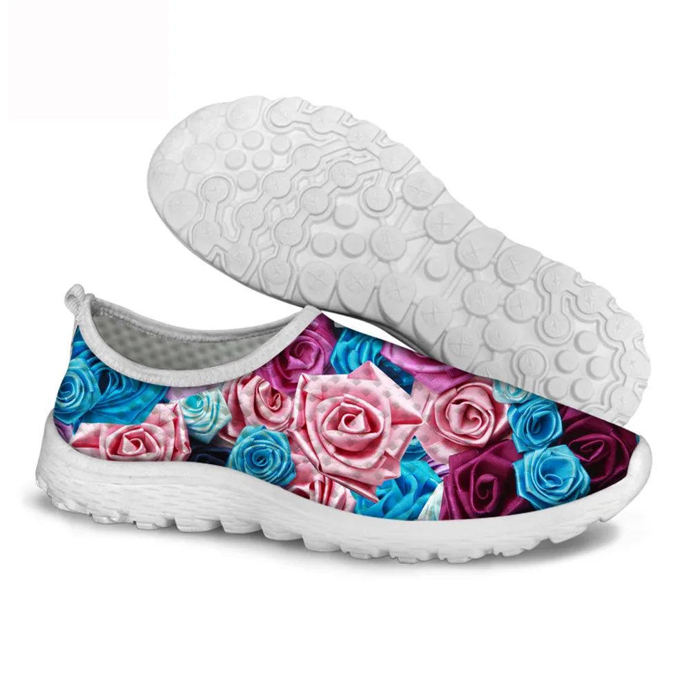 Разноцветные Повседневные сетчатые туфли для бега с цветочным принтом Женские