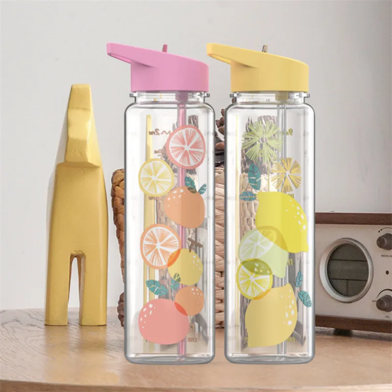 Бутылка для воды из соломы 720 мл принт фламинго ручка сока|Бутылки воды| |