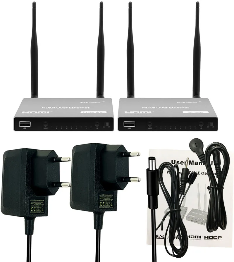 2021 New 200M 1080P Wireless HDMI KVM Extender HDMI USB Extender With IR /Loop Out Support one transmitter 4 Receivers