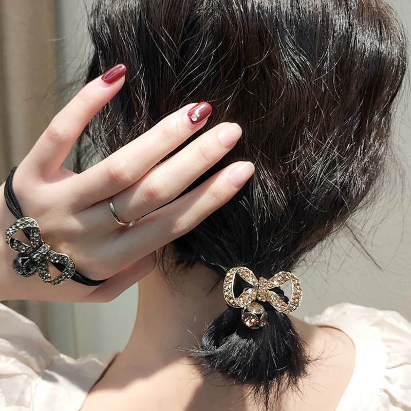 

Xwen 2021 New Women Elegant Simple Bowknot Hair Bands Headdress Girls Elastic Hair Rope Hair Circle Crystal Hair Accessories