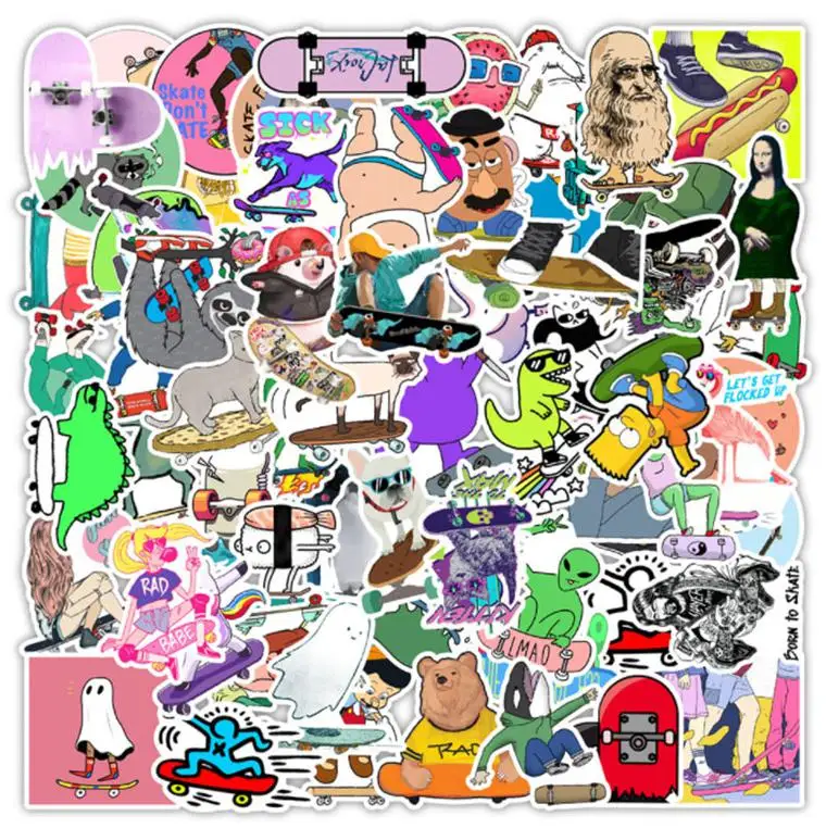 

10/30/50/100pcs Cartoon Skateboard Series Sticker School Student Diary Hand Ledger Stationery Mobile Phone Guitar Toys Diy