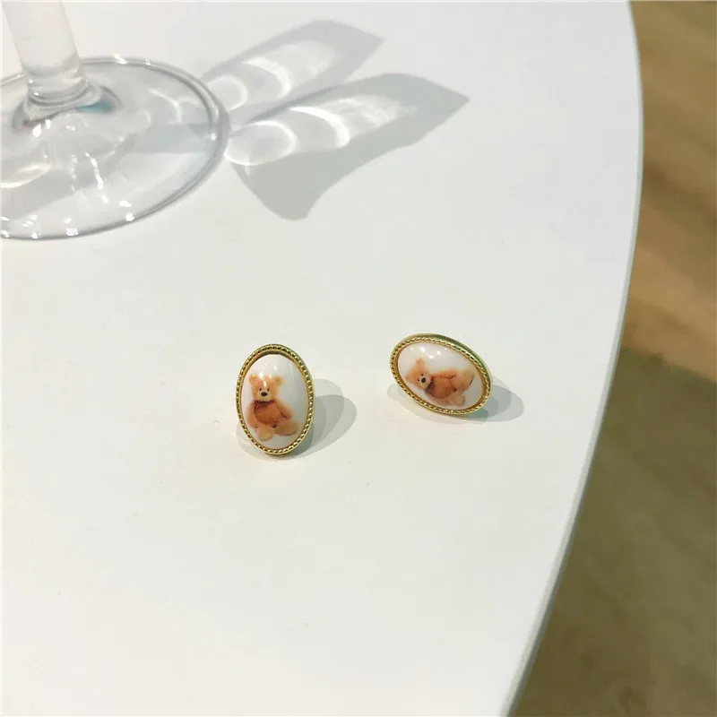 

Little Bear Cute Sweet Statement Earrings Oval Luxury Fake Earrings