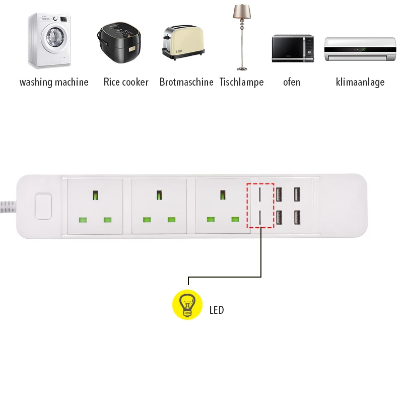 Смарт-Мощность полосы 3 UK розетки разъем с выходом 5V 3.1A 1USB 2.4A 4 USB быстрой зарядки
